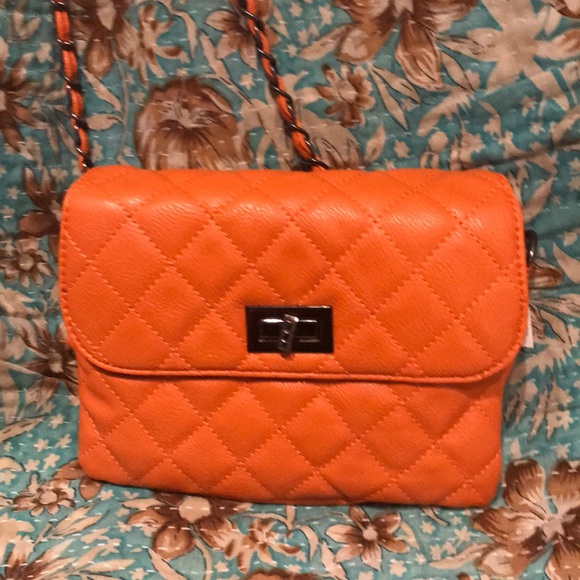 Handbags - Small rusty orange crossbody bag chain strap